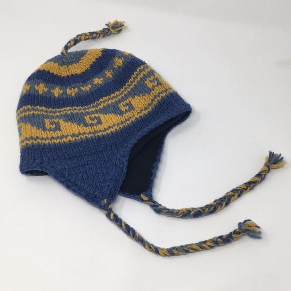 blue and yellow chullo hat